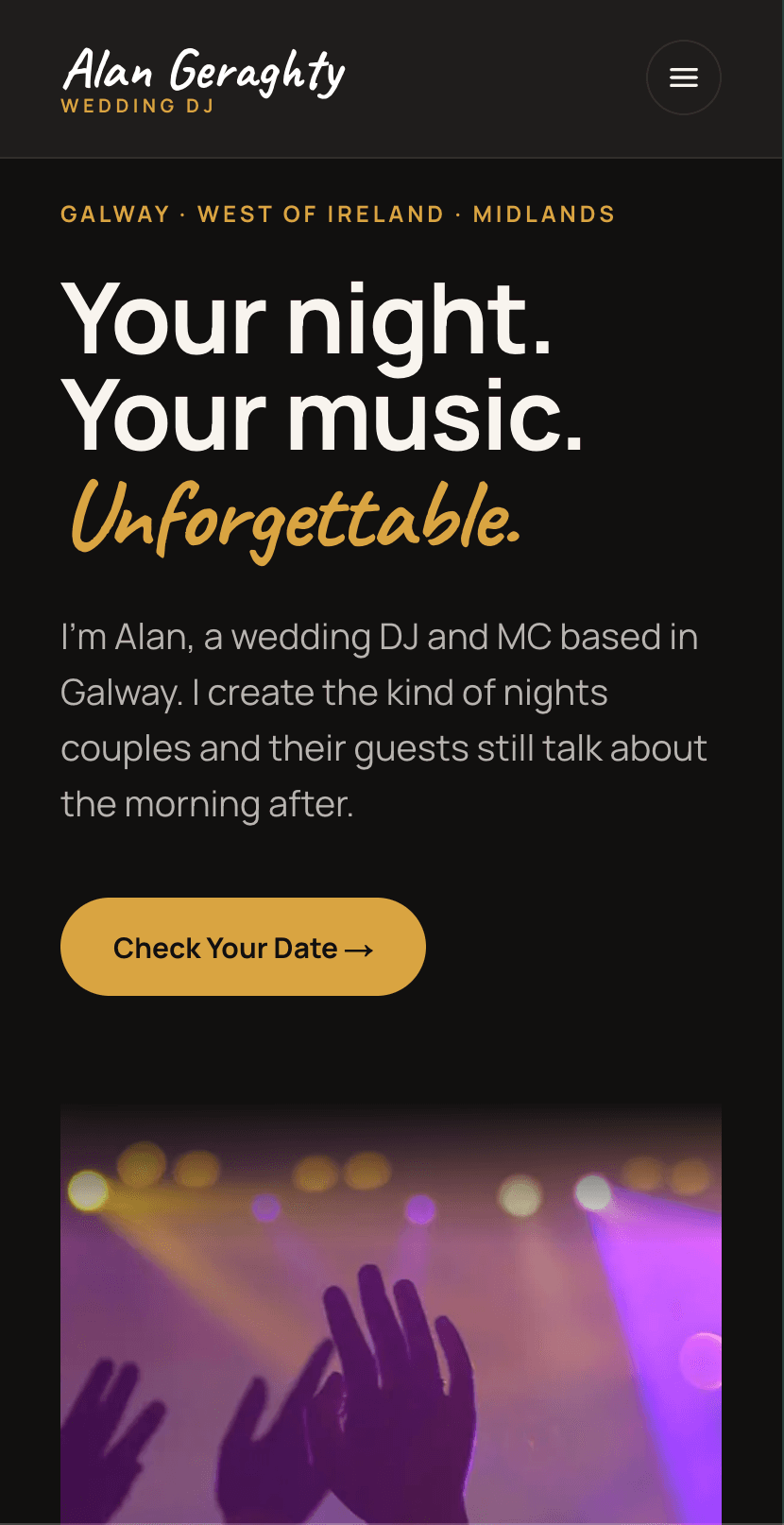 TopDj.ie homepage on mobile
